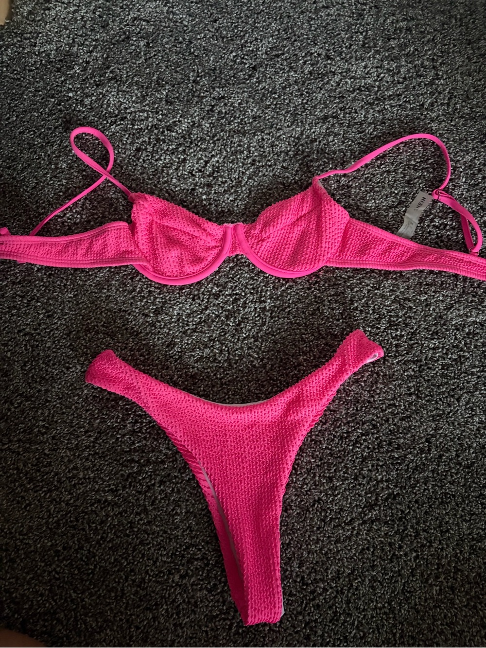 SHEIN Textured Hot Pink Underwire Bikini Set